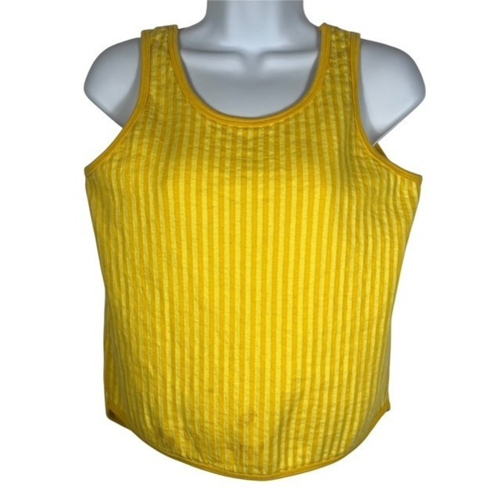 Vintage Liz Sport Womens Sz M Yellow Striped Cotton Tank Top‎ 90's Y2k Rare-1592